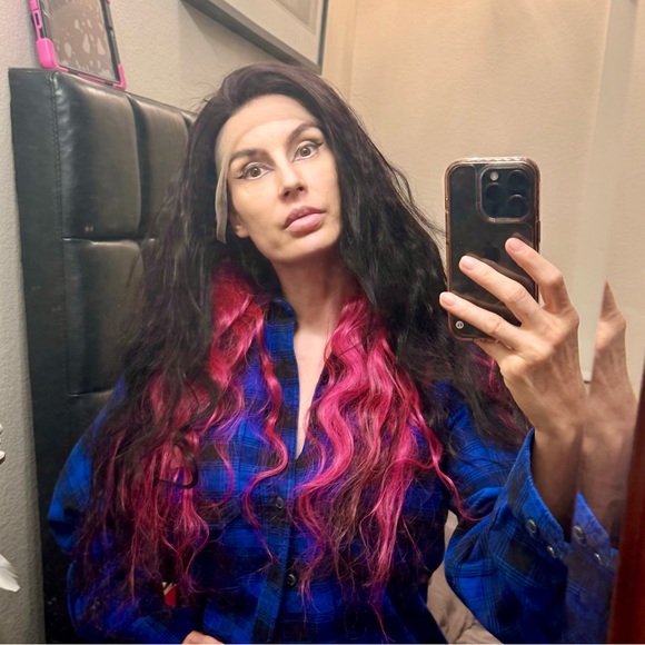 Human Hair Wig Dark Brown/Pink - Picture 7 of 14